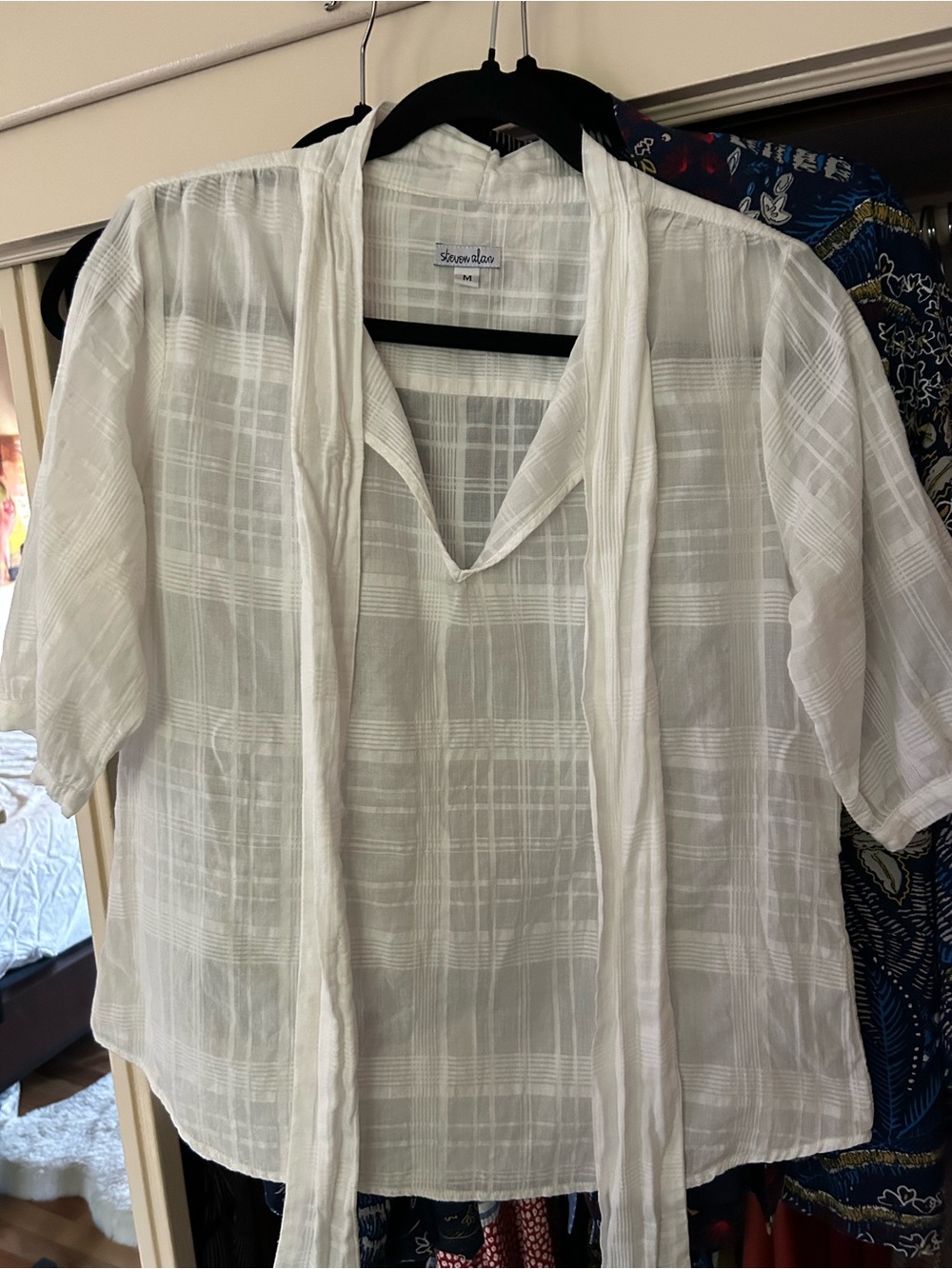 Steven Alan sheer cotton blouse with neck tie M